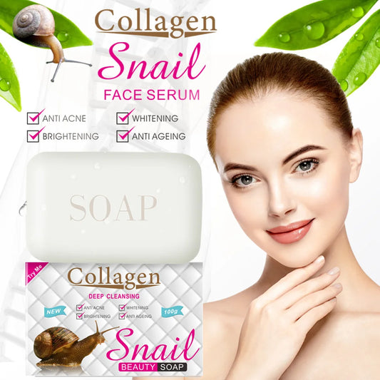 100g Snail Collagen Handmade Soap Face Body Cleansing Bleaching Soap Skin Moisturizing Brighten Hand-crafted Soap PM6861