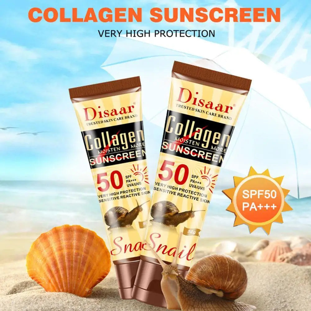 50g Collagen Snail Sunscreen Cream Protector Facial Solar Sun Block Spf 50 Gel Isolation Lotion Bleaching Facial Moisturizer Sun
