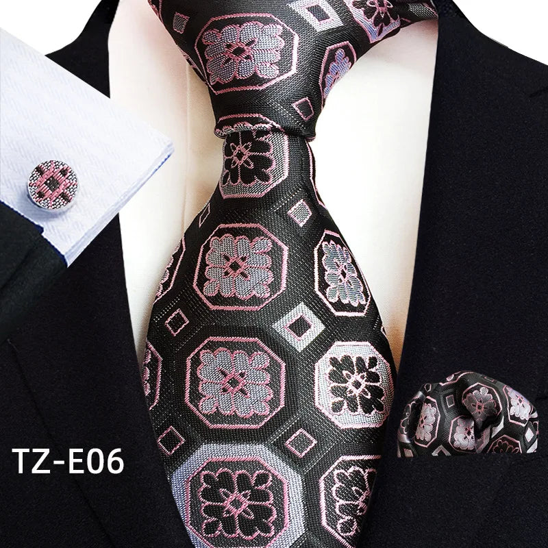 Royal Striped Paisley Silk Ties For Men Luxury 8cm Necktie Pocket Square Cufflinks Gift Set Jacquard Weave Tie Suit Accessories