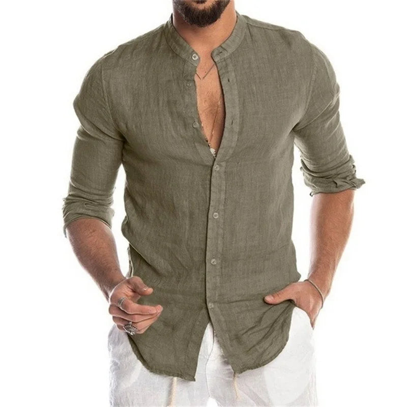 S-5XL!2023 Summer New Men's Solid Color Linen Casual Shirt Cardigan Long Sleeve Thin And Breathable Shirts