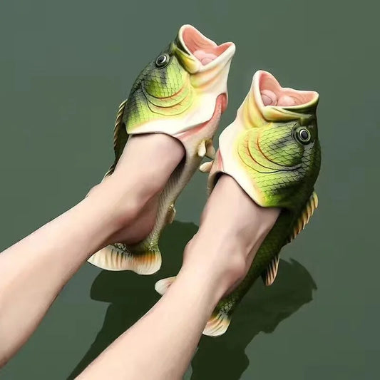 Open Toe Funny Male's Footwear Women's Fish Slippers Outdoor Couples Family Cartoon Animal Flip flops Plus Size 46 47 Man Shoes