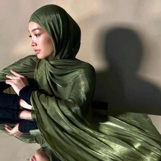 Shimmer Silk Shawl Premiun Hijab Scarves Muslim Women Veil Headwraps Ramadan Shinny Headscarves Luxury Islamic Shimmer Hijabs