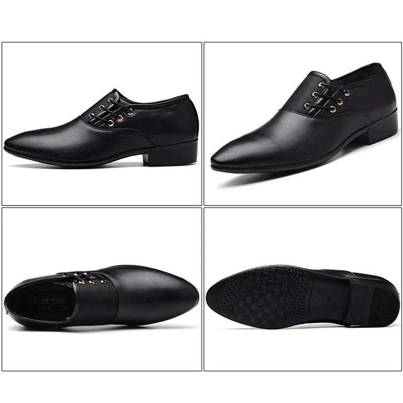 Formal Leather Shoes for Men Lace Up Oxfords Casual Business Black Leather Shoes for Male Wedding Party Office Work Shoes