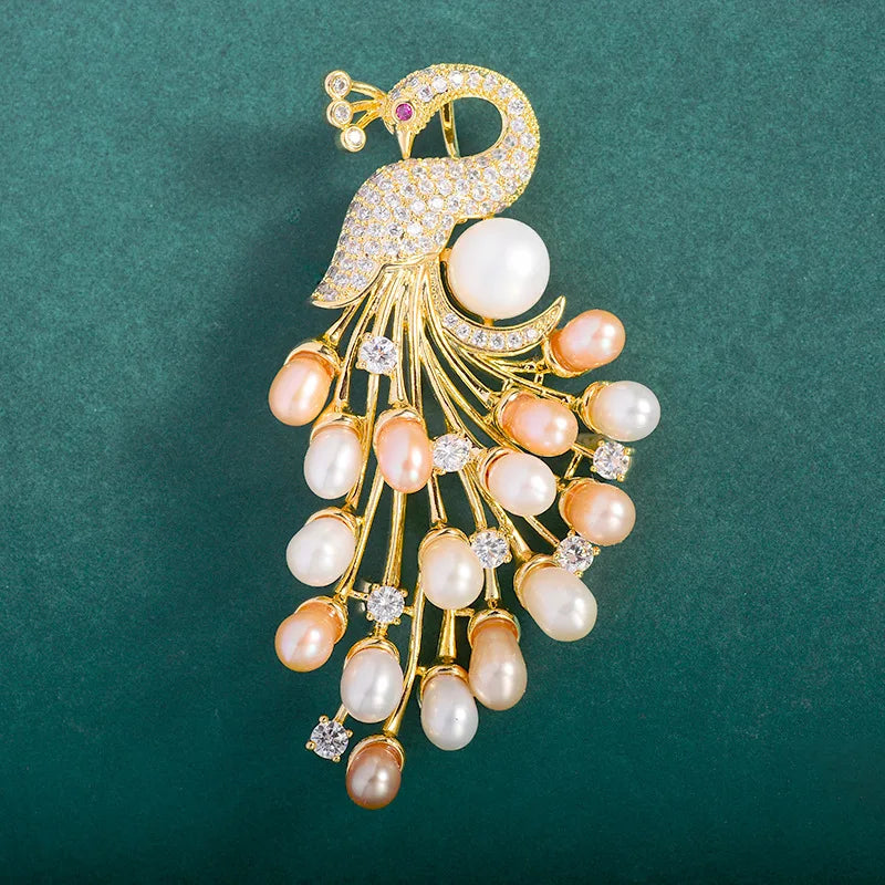 SUYU Summer New Fashion Simulation Pearl Exaggerated Design Peacock Brooch Cheongsam Coat Accessories Pins