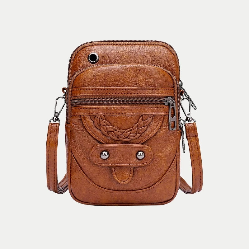 Retro Women's Handbag Soft Leather Shoulder Messenger Bag Cellphone Crossbody Bag Multifunction Square Bag Shopping Purse Bolsa