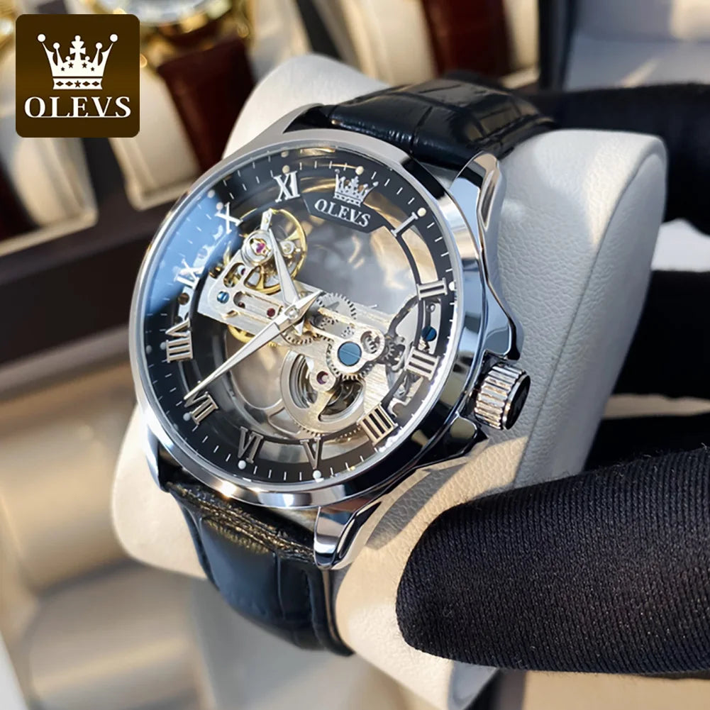 OLEVS 6661 Top Brand Automatic Mechanical Watch For Men Hollow Skeleton Roman Scale Man Watches Waterproof Business Wrist Watch
