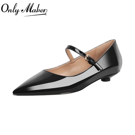 Onlymake Women Flats Pointed Toe Black  Patent Leather Mary Jane  Strap Retro Elegant Plus Size Daily Flats Pumps