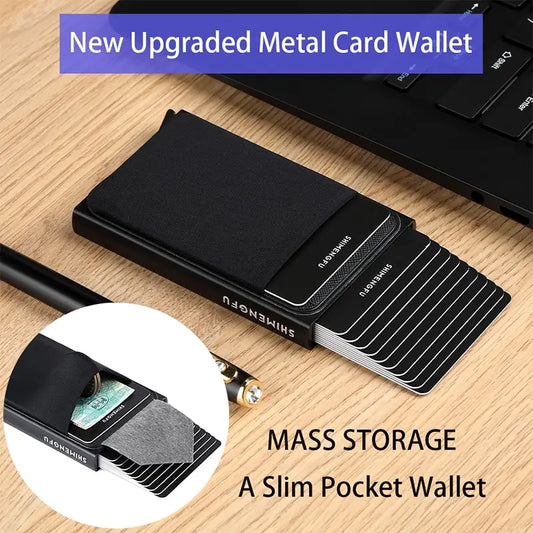 Rfid Smart Wallet Card Holder Metal Thin Slim Men Women Wallets Pop Up Minimalist Wallet Small Black Purse Metal