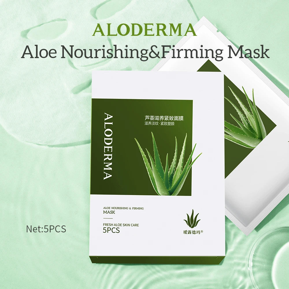 ALODERMA Organic Aloe Vera Nourishing Firming Sheet Face Mask Set of 5,Deeply Moisturize Facial Mask Reduces Fine Lines Wrinkle