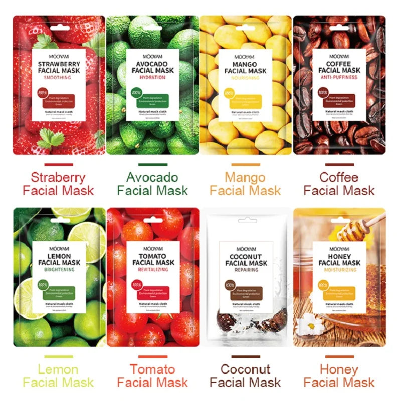 5pcs Sheet Masks Beauty Skincare Moisturizes Hydrates Anti-aging Whitening Fruits Face Mask for All Skin Types