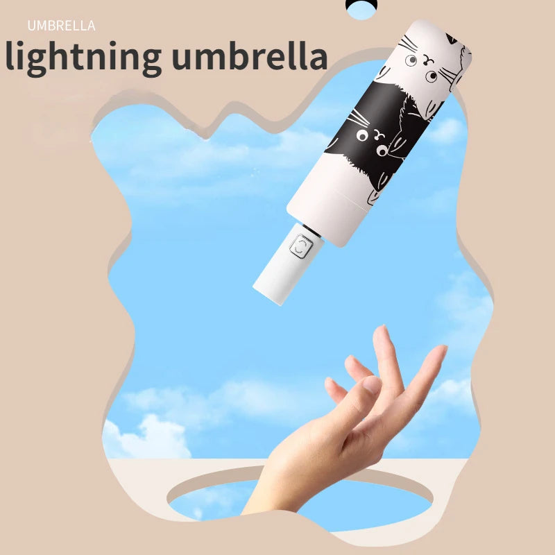 Cat Umbrellas Automatic Folding Rain And Sun Dual-Use Umbrella Black Coating Anti UV Kids Portable Parasol Girls Boys