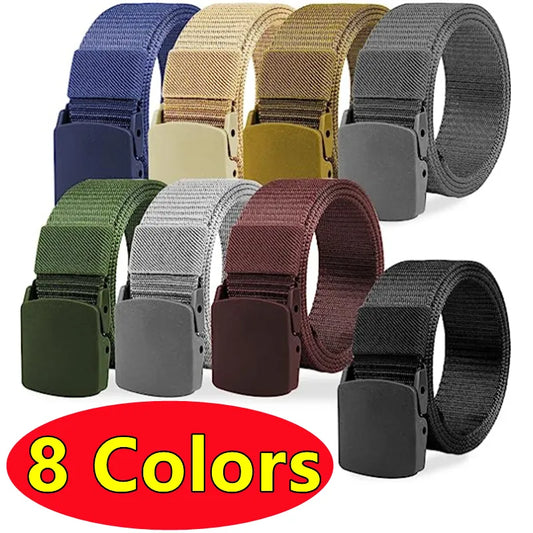 8 Colors Men Female Belts Military Nylon Adjustable Belt Outdoor Travel Tactical Waist Belt with Plastic Buckle for Pants 120cm
