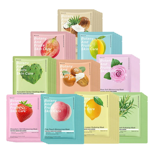 10 PCS Facial Sheet Mask Botany and Fruit Essence Extract Lemon Apples Moisturizing Hydrating