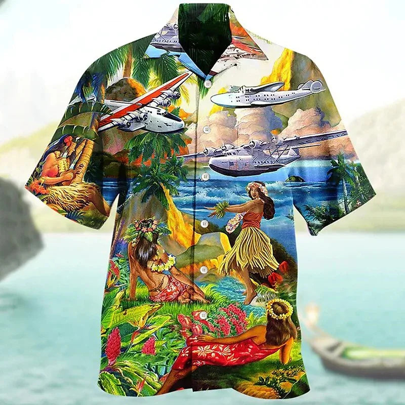 2024 Summer Loose Breathable 3d Print Trendy Cool Fashion Hawaiian Shirts Beach Party Tops Short Sleeves Summer Men's Shirts 6XL