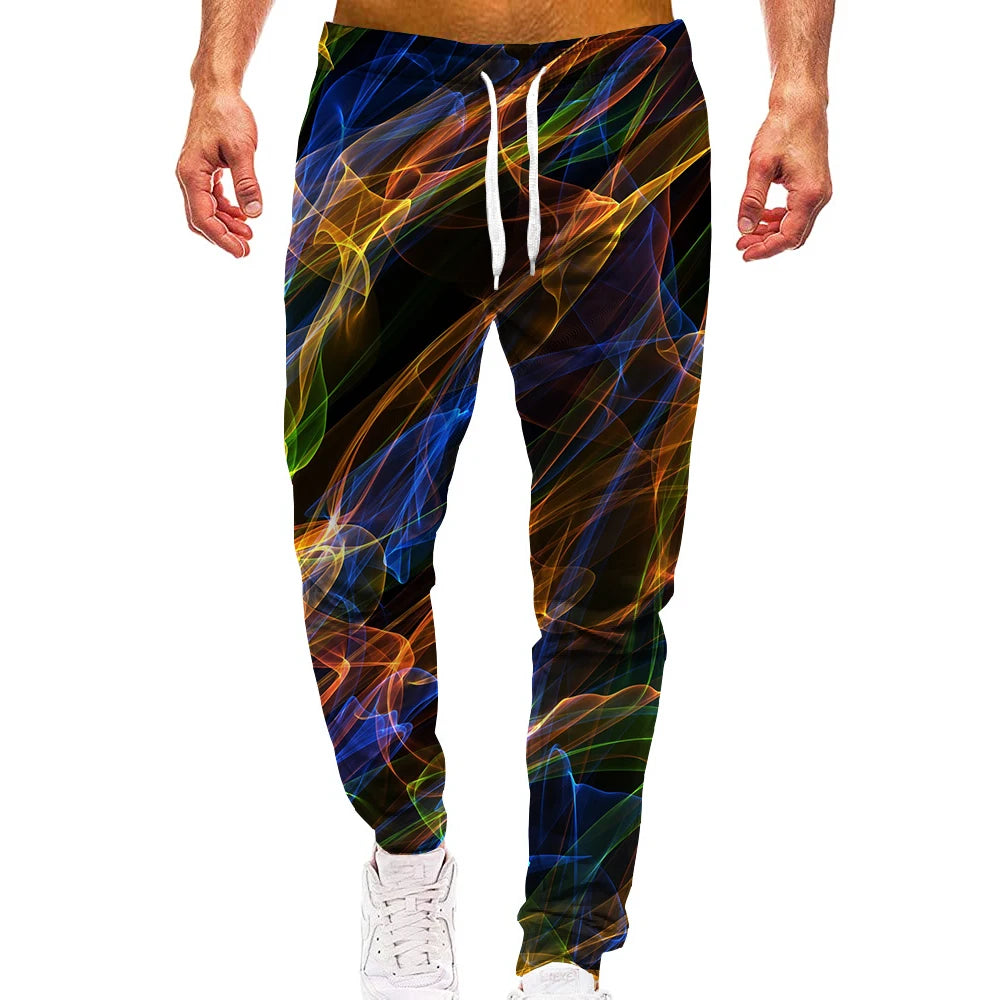 Rainbow Smoke Loose Camo Track Gym Sweat Pants Men Hip Hop 3D Print Sport Jogger Casual Trousers Drawstring Sweatpants Clothing