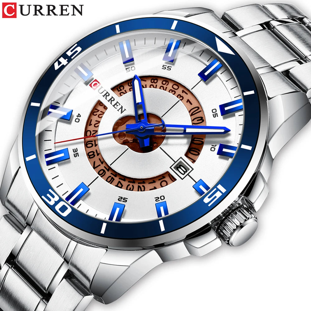 CURREN Watches for Men Fashion Business Mens Watches with Stainless Steel Strap Waterproof Quartz Watch for Men with Auto Date