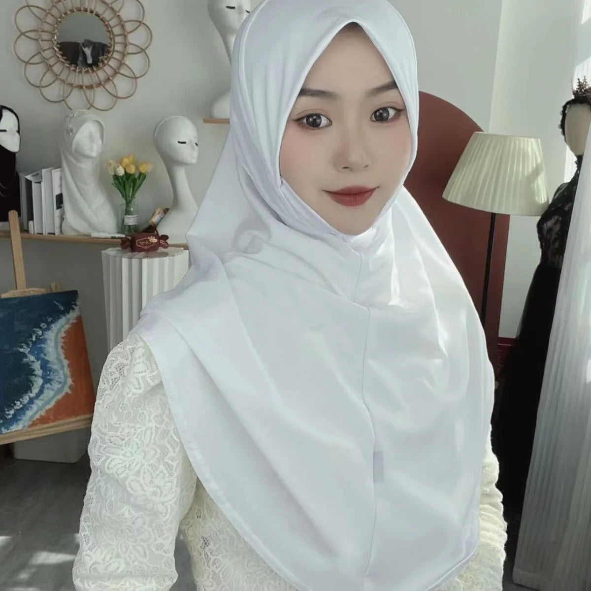 H124 Adults high quality big size muslim hijab scarf with chin part islamic headscarf hats armia pull on headwrap turban caps