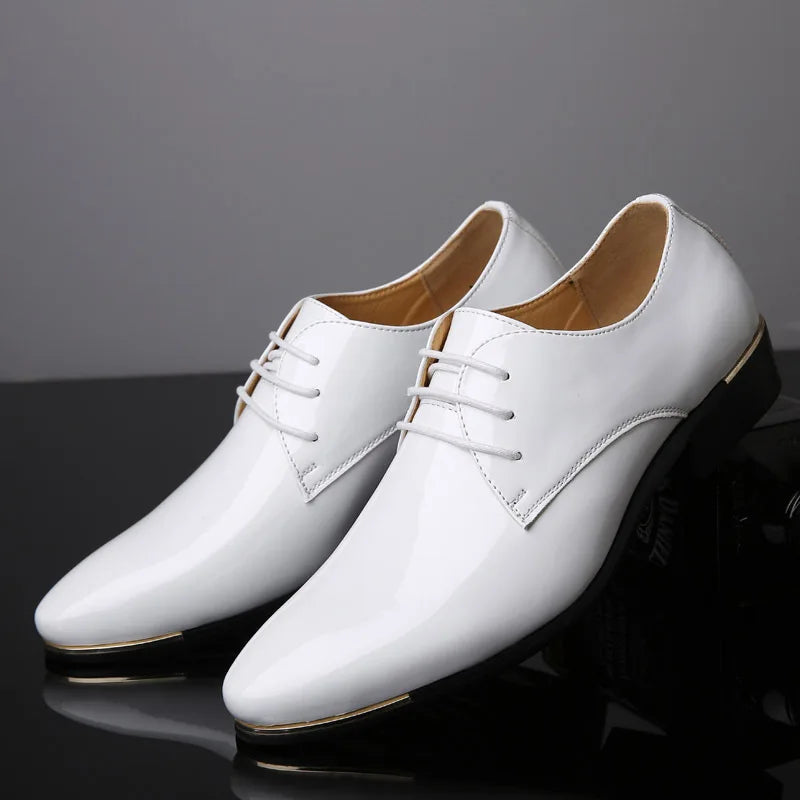 Italian Luxury Men's Shoes Oxford Quality Patent Leather White Wedding Size 38-48 Black Leather Soft Man Dress Formal Shoe Male