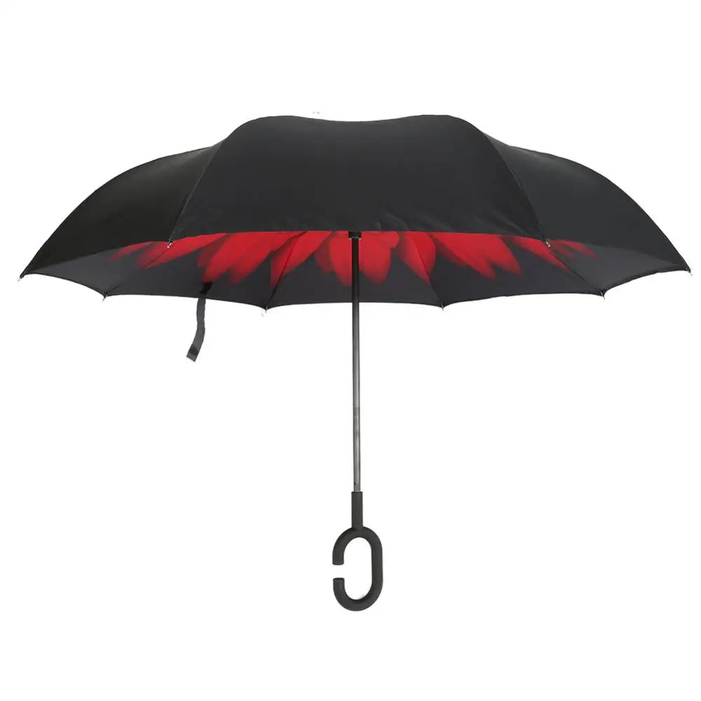 C-Handle Double Layer Umbrella Sun Umbrella Windproof Folding Inverted Upside Down Reverse Outdoor Prevention When Rain And Sun
