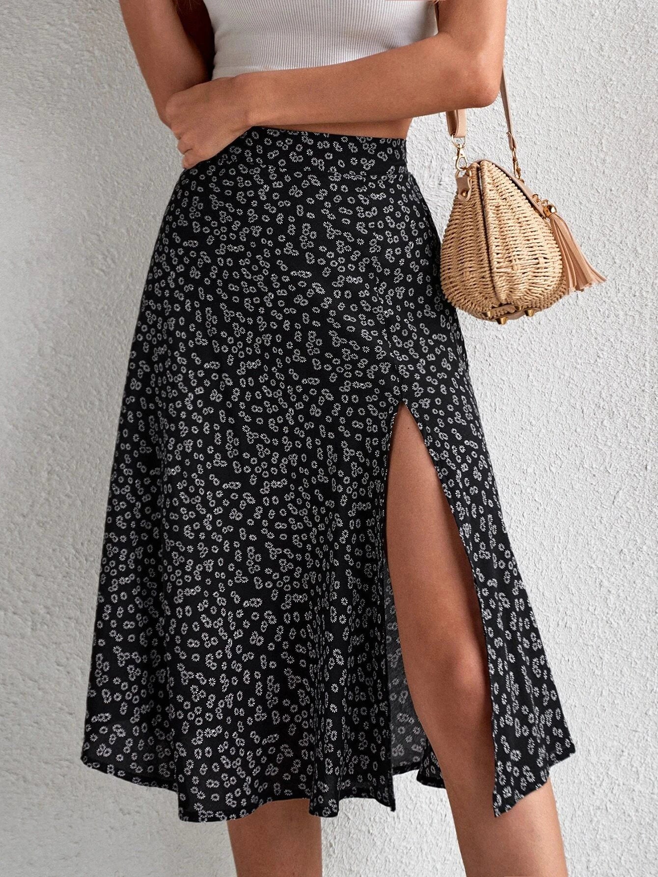 2023 New Women Summer Wrapped Skirts Beach Holiday Clothes High Waist Floral Print Split Casual Summer Midi Skirt Female Sexy Cl