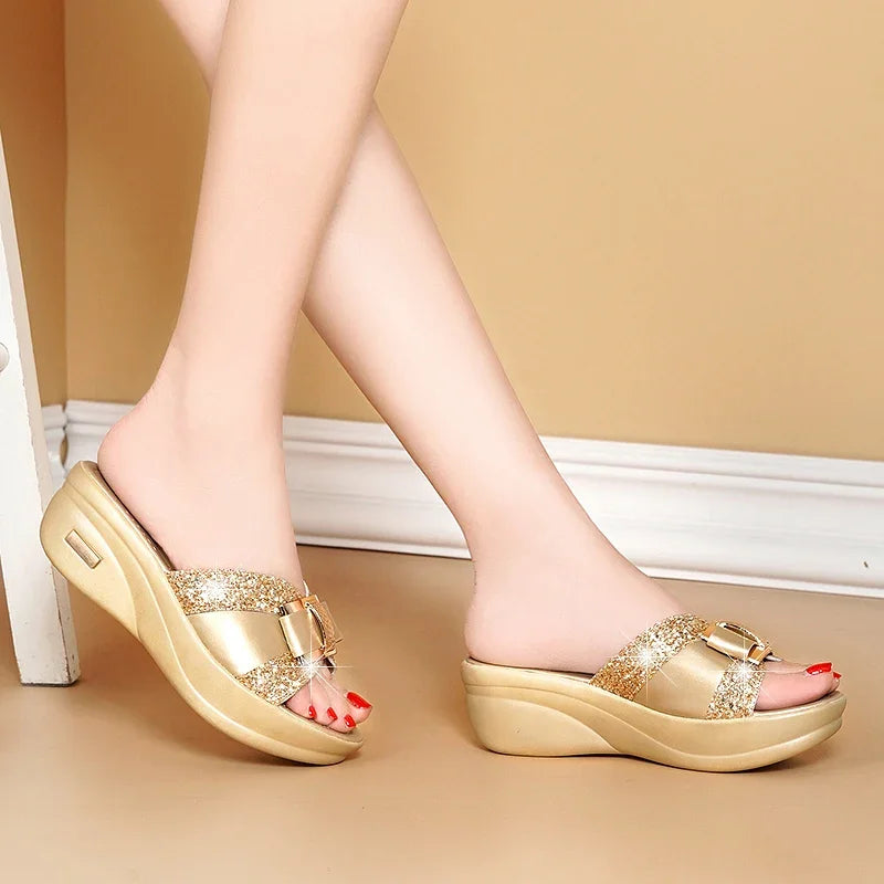 2024 Summer Women's Open Toe Casual Slippers Women Fashion Platform High Heel Female Slides Shoes Comfortable Wedge Sandals