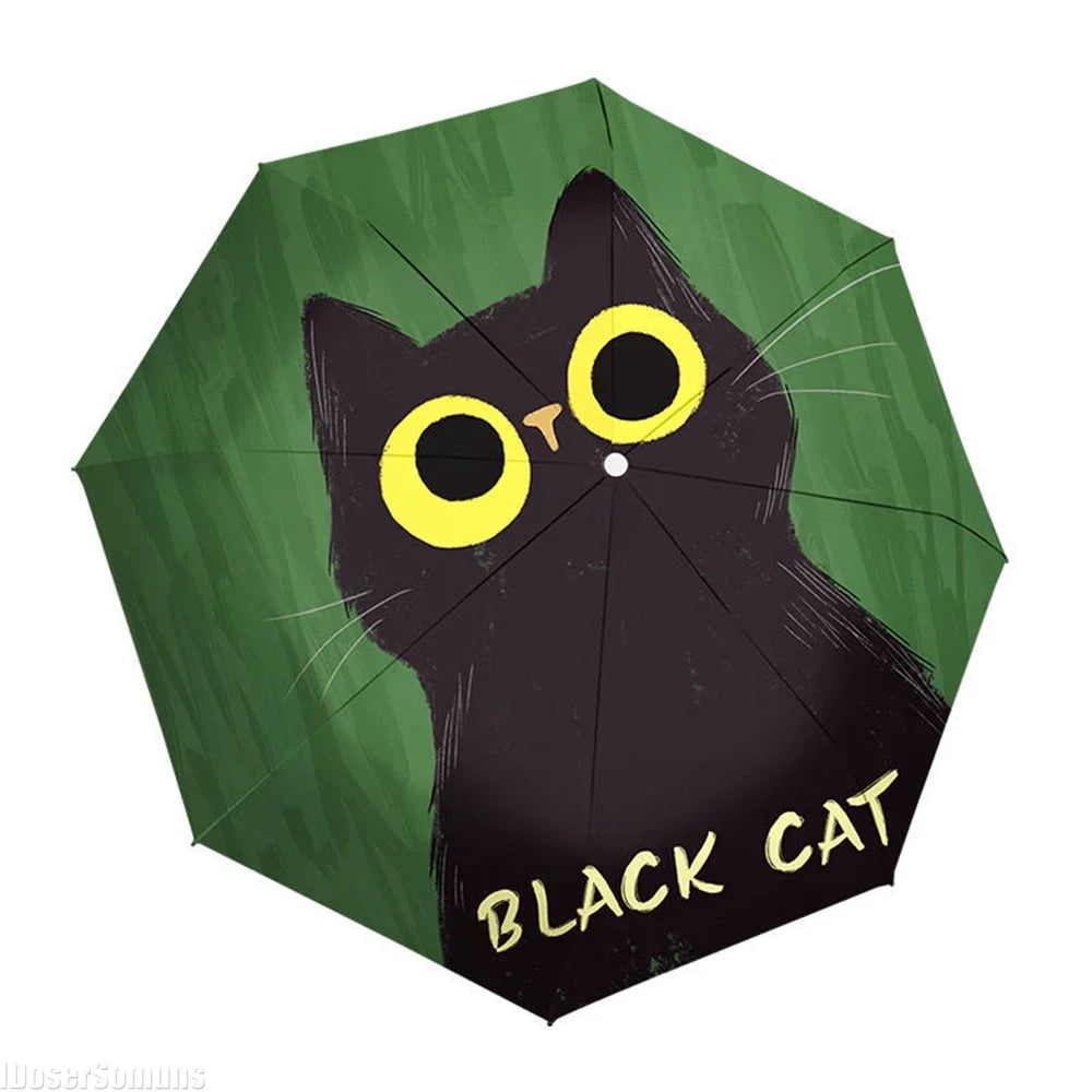 Portable Black Cat Umbrella 3 Folding Waterproof Windproof UV Protection Animal Rain Shine High Quality Umbrella for Rain Gear