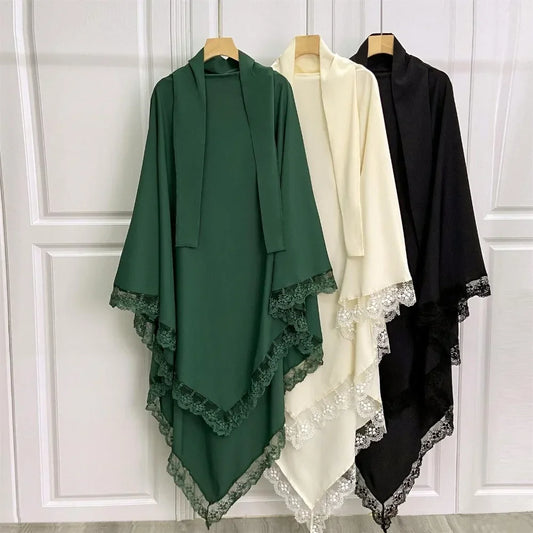 Muslim Hijab Abays With Lace Breathable Islamic Dubai Style Long Instant Headscarf,suitable for Festival and Praying 1pc