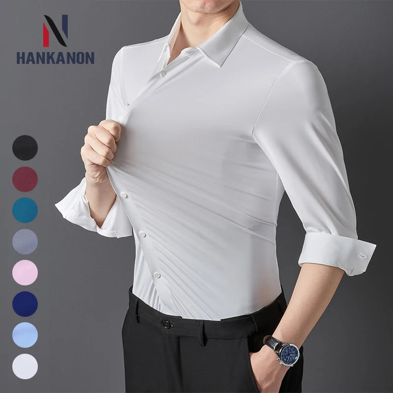 Premium Men's Ultra-Stretch Shirt - High-Quality Silky Business Formal Long-Sleeve Shirt for Social and Casual Wear