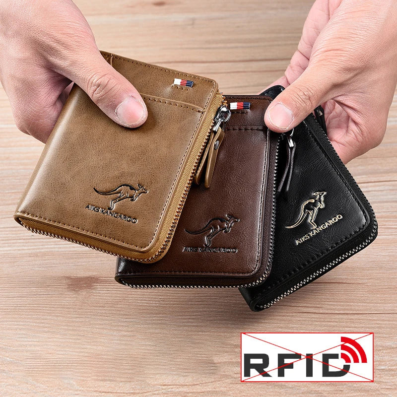 Mens Wallet Leather Business Card Holder Zipper Purse Luxury Wallets for Men RFID Protection Purses Carteira Masculina Luxury