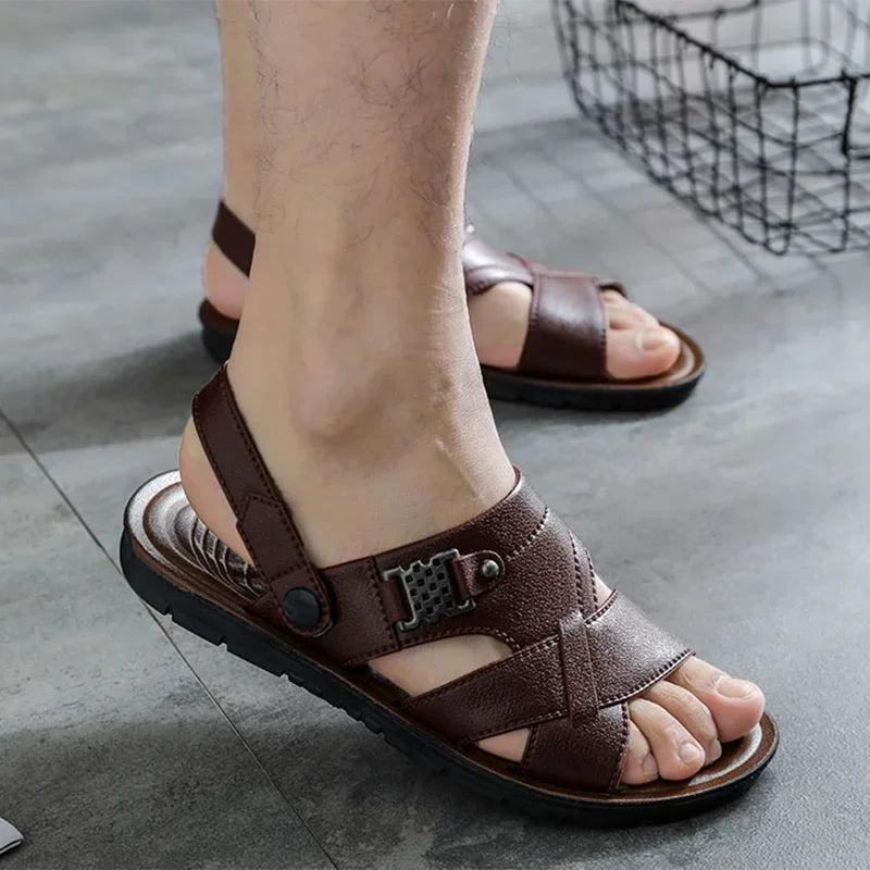 Summer Imitation Leather Sandals for Men Casual Wear Dad Slippers Men's Middle-aged and Elderly Beach Shoes