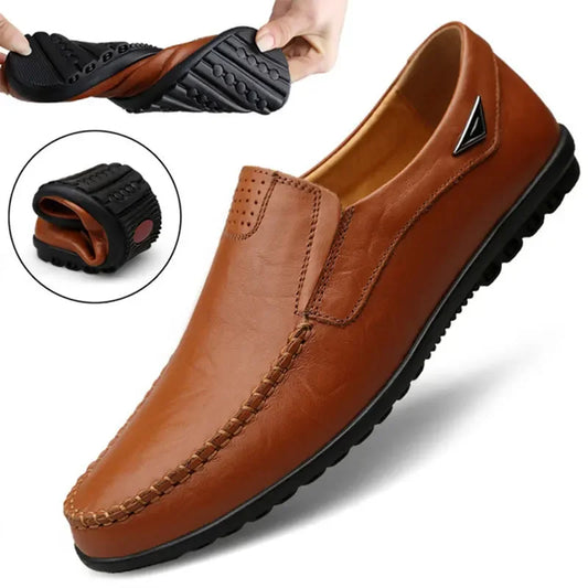man shoes Genuine Leather Men Casual Shoes  Brand 2023 Mens  Breathable Slip on Black Driving Shoes Plus Size 37-46
