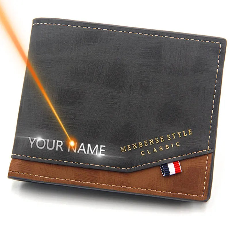 Free Name Engraving Men Wallets Slim Coin Pocket Photo Holder New Short Small Male Wallet Card Holder Frosted Leather Men Purses