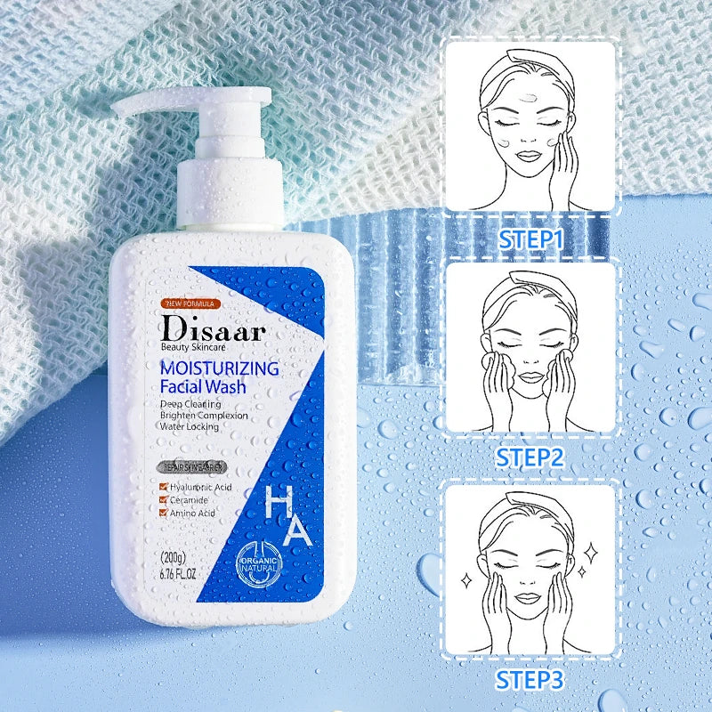 Disaar Moisturizing Face Wash Cream 200g Hyaluronic Acid Foam Gel Deep Cleaning Brigheten Complexion Water Locking Facial Care