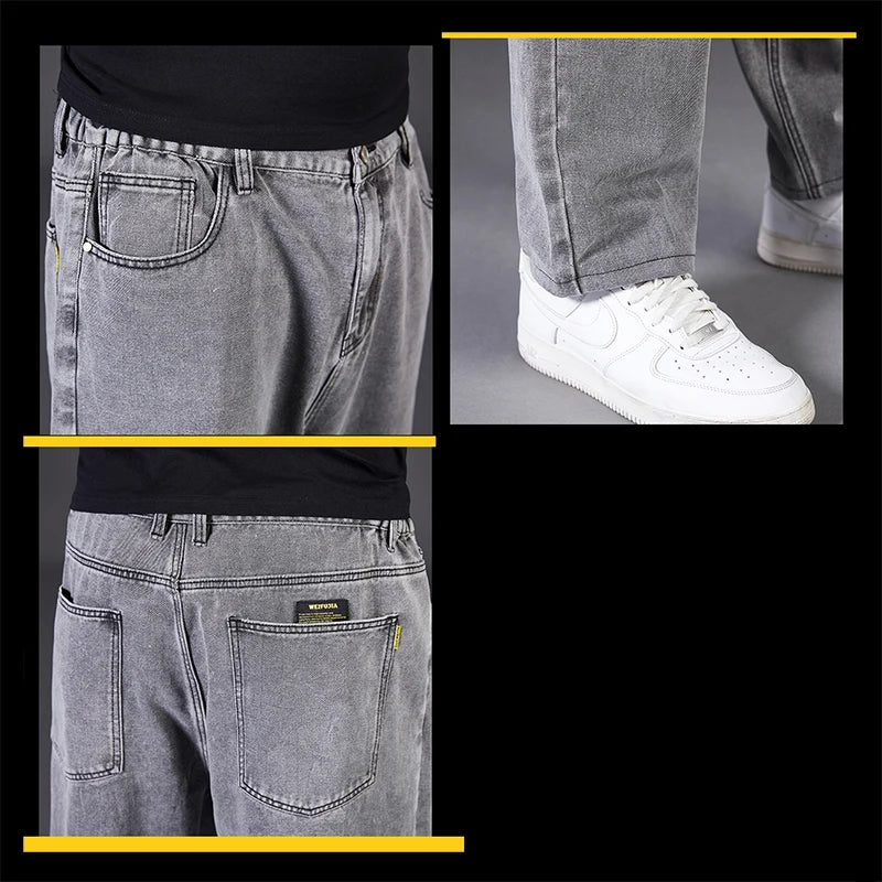 Plus Size Jeans for Men джинсы мужские Pantalones Vaqueros Hombre Wide Leg Jeans 30-50 Loose Long Pants Baggy Jeans