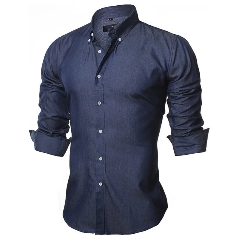 VISADA JAUNA Men's shirts European Size 2018 Summer Casual Camicia Uomo Slim Fit Long sleeve Cotton Male Denim Shirt Button Up