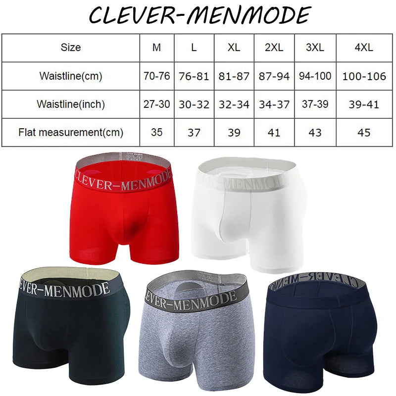 CLEVER-MENMODE Men Sexy Butt Lifter Enlarge Push Up Underpants Removable Pad Boxer Underwear Butt-Enhancing Trunk Shorts Panties