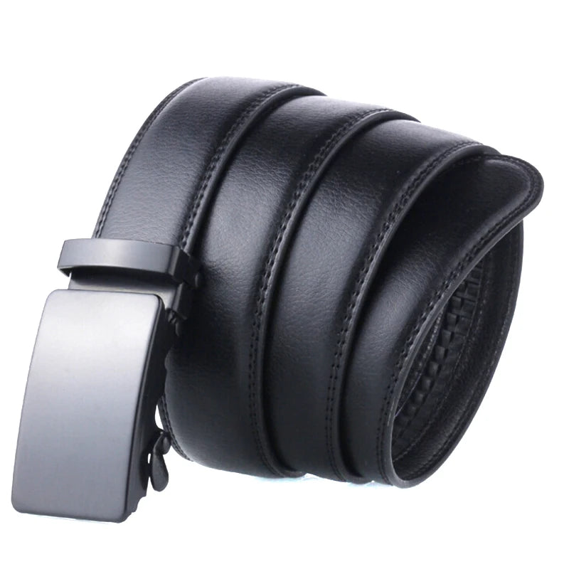Men's Automatic Buckle Belt Slip Buckle Business Casual Leather Black Waist Belt