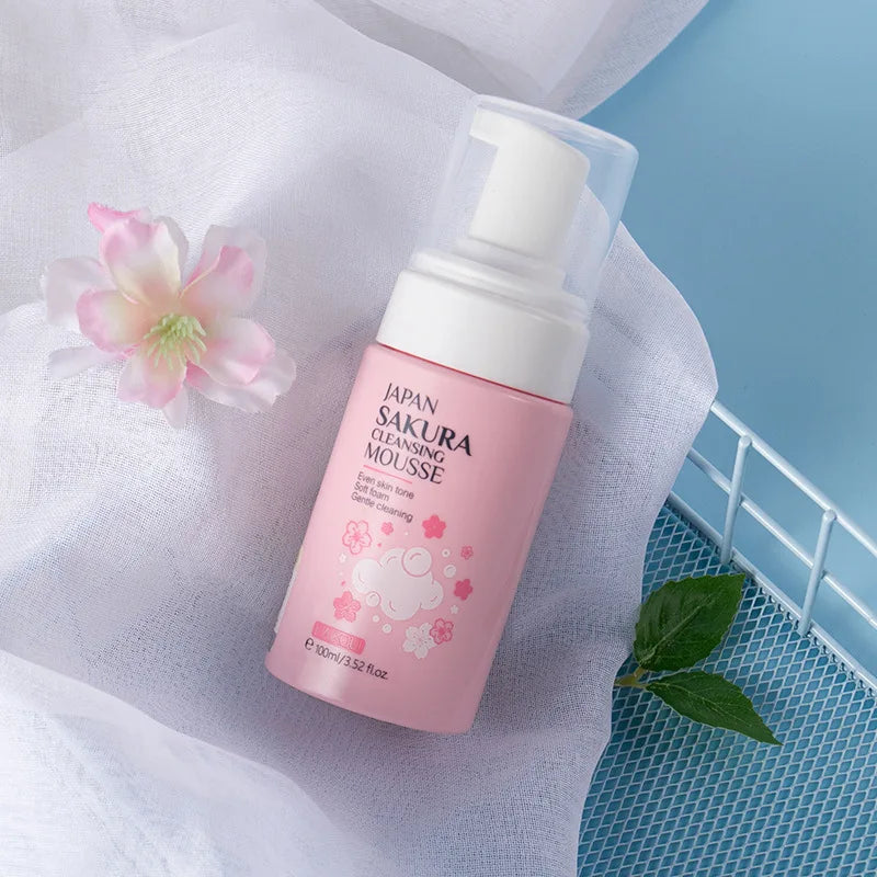 LAlKOU Japan Sakura Cleansing Mousse Facial Cleanser 100ml Shrink Pores Deep Clean Oil Control Moisturizing Skin Care