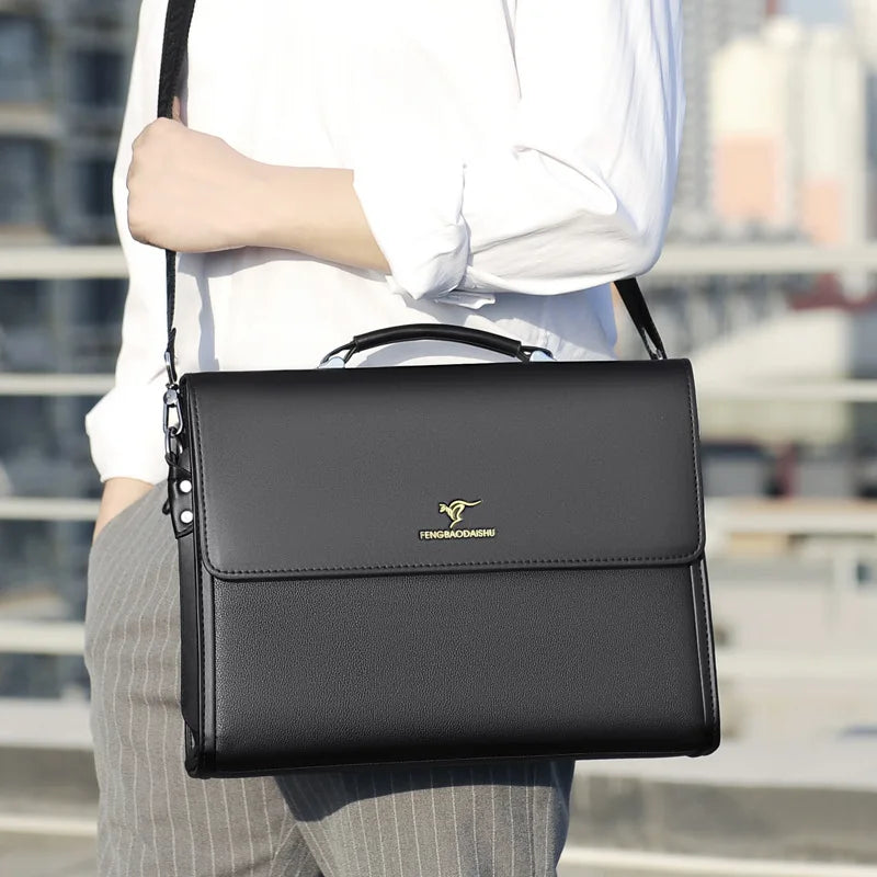 Leather Luxury Briefcases For Men Designer Work Business Tote Bolsas Black Handbag Shoulder Lawyer Square A4 Side Crossbody Bag