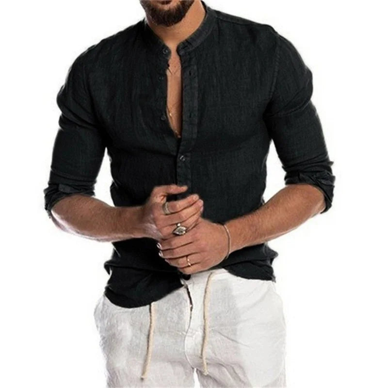 S-5XL!2023 Summer New Men's Solid Color Linen Casual Shirt Cardigan Long Sleeve Thin And Breathable Shirts