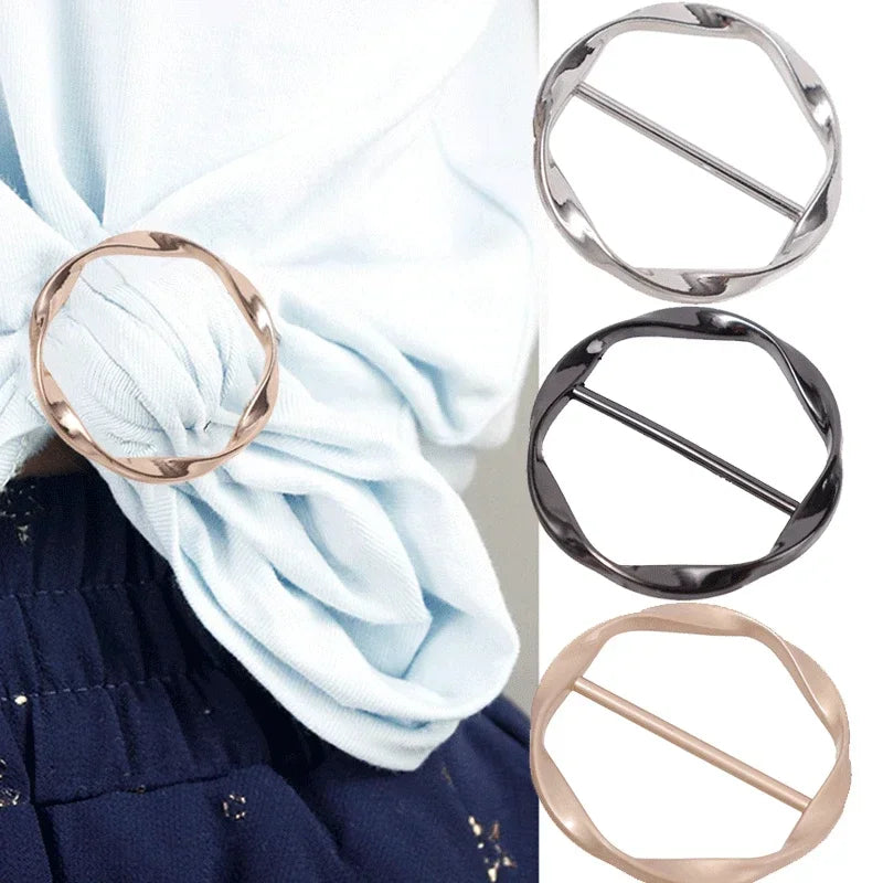 Corner Hem Waist Knotted Brooches Round Metal Hijab Silk Scarf Ring Clip Button Shirt T-shirt Fixed Holder Shawl Buckle