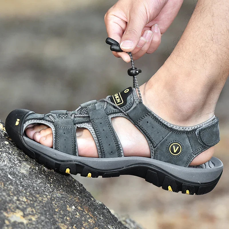 Leather Men Sandals Summer Shoes 2023 New Plus Size Mens Sandals Fashion Casual Outdoor Beach Slippers Breathable Wading Shoes