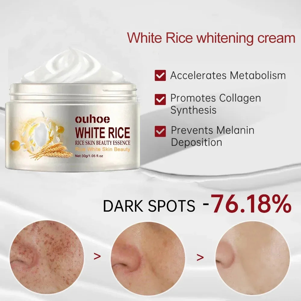 White Rice Whitening Face Cream Remove Dark Spots Fade Freckle Melanin Anti Wrinkle Aging Moisturizing Brighten Skin Care New