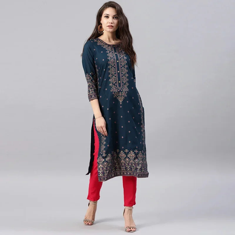 Indian Dress Kurtas for Women Spring Summer Cotton Printed Floral Ethnic Style Kurti Top South Asian Clothes