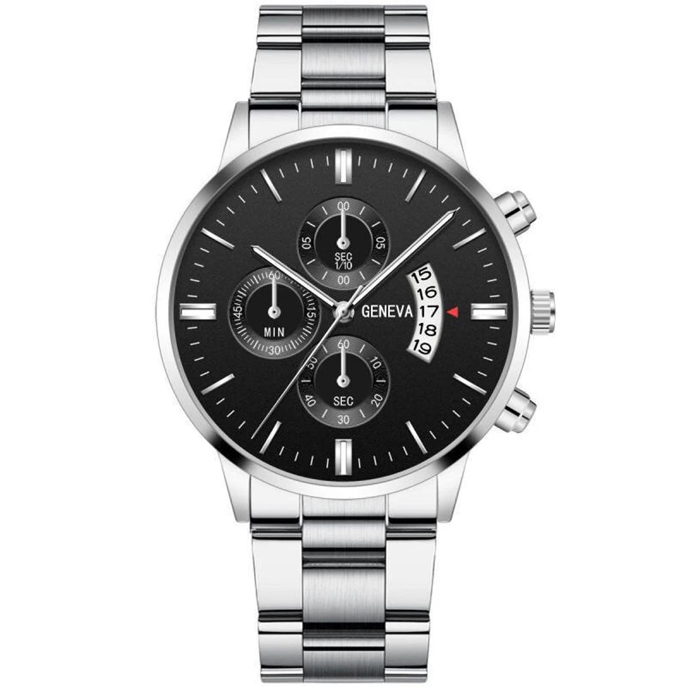 New Geneva Leisure Business Men's Watch Fashion Three Eyes Military Quartz Watch Stainless Steel Waterproof Gentleman Wristwatch