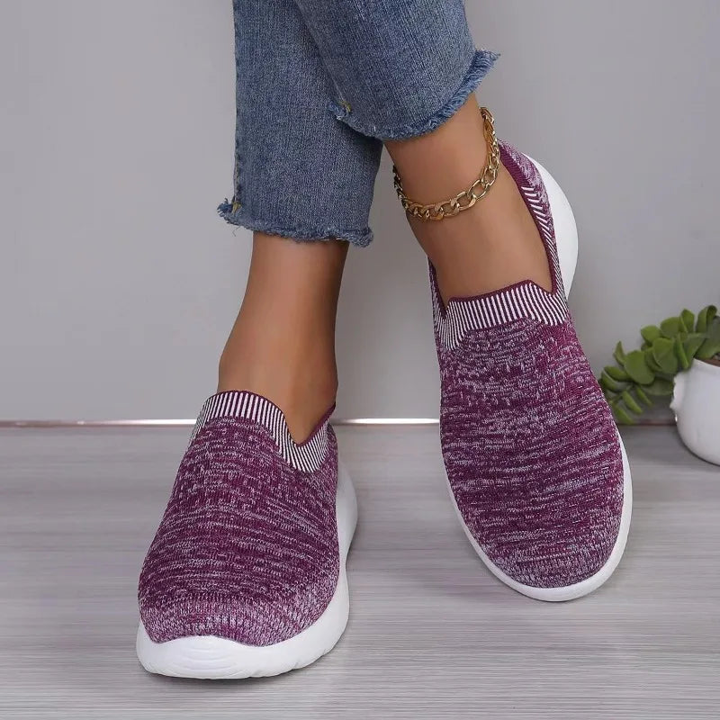 Knitting Women Sneakers Mesh Sport Loafers Shoes FlatsCasual WalkingShoes New Summer 2024 Cozy Running TravelZapatillas Mujer