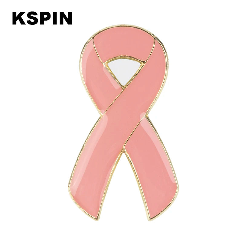 Ribbon Breast Cancer Awareness Lapel Pin Aids Metal Badge Pin Brooch Decorative Buttons for Clothes XY0025