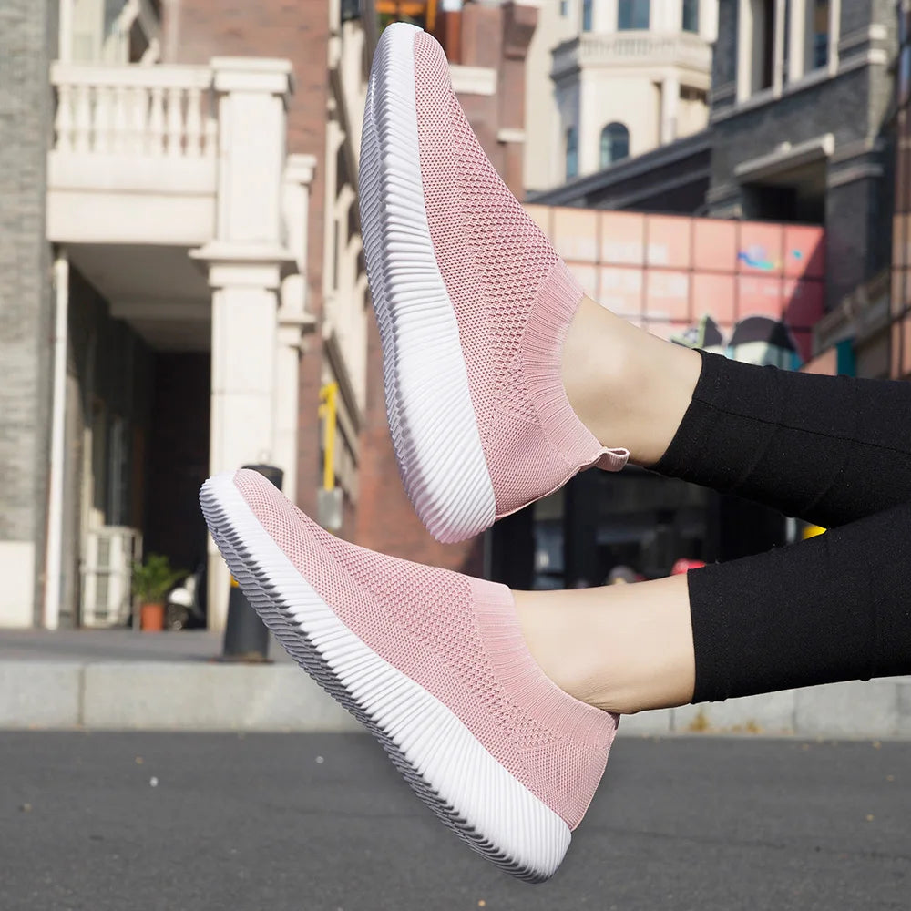 2024 Spring Women Shoes Knitting Sock Sneakers Women Flat Shoes Casual Breathable Sneakers Flats Walking Shoes for Women