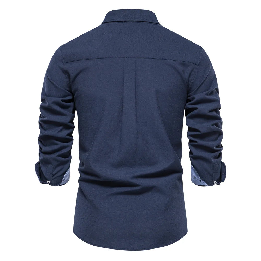 New Autumn Long Sleeve Oxford Men's Shirts 70% Cotton Solid Color Social Shirts for Men Designer Clothes Turn-down Collar Blouse