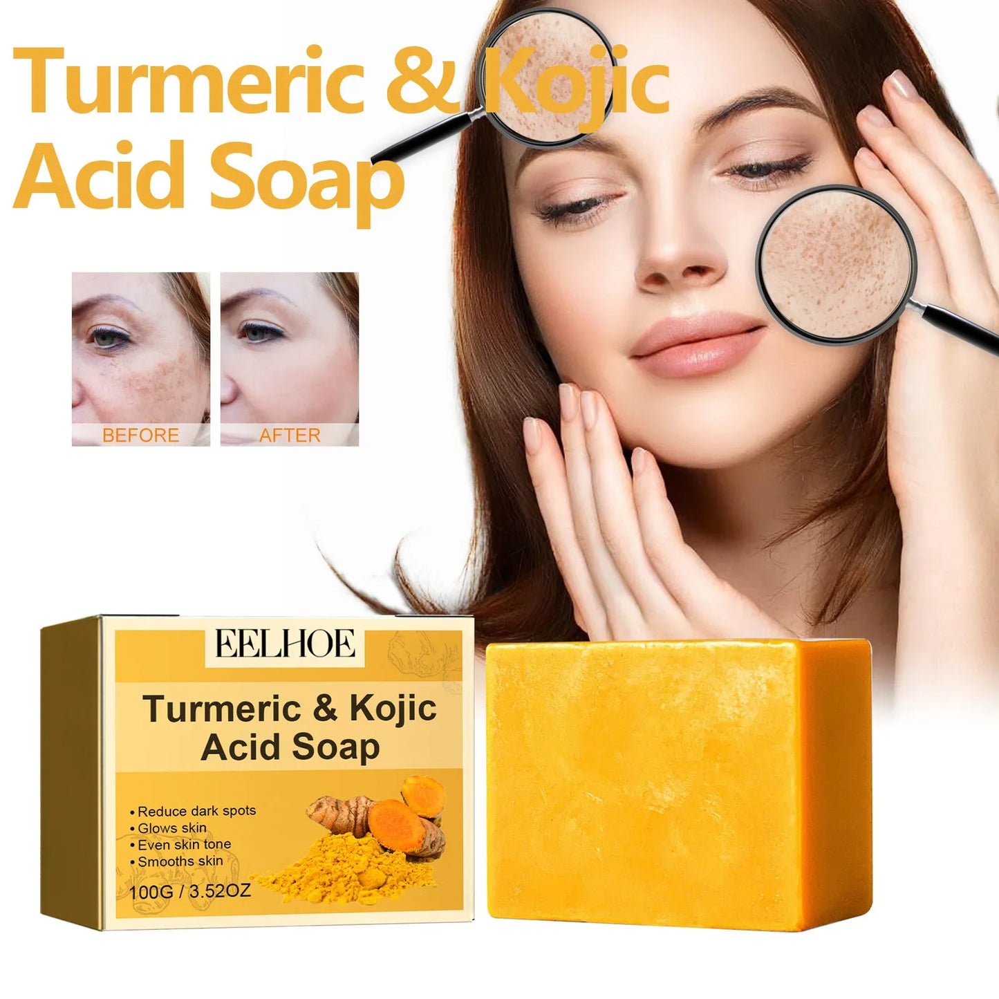 Kojic Acid Dark Spot Remove Soap for Cleaning the Face Whitening Oil Control Even Tone Skin Products Natural Turmeric Soap Bar
